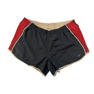 Nike Dri-FIT Running Shorts Womens Large Black Red Lined Mesh Split Hem Athletic